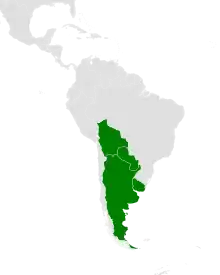 From southeastern Bolivia and western Paraguay to central Argentina