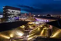 Spodek and the Katowice city centre at night