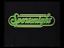 The word 'Sportsnight' written in green with a cursive font, on black background