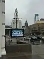 Spring Garden station with the Philadelphia Inquirer building and Center City buildings visible in the background