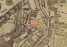 Location of territory of future square of Arts on the 1737 year map.