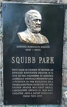 Plaque of Edward Robinson Squibb at Squibb Park, Brooklyn, New York City