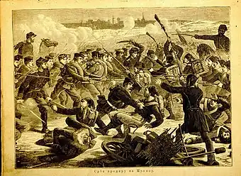 Serbian soldiers attacking the Ottoman army at Mramor, 1877