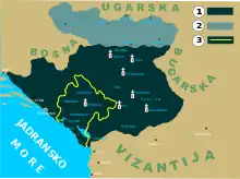 Srbija na kraju XIII vijeka i sadasnje granice Crne Gore Država Nemanjića, krajem XIII vijeka: 1. Milutinova teritorija; 2. Dragutinova država; 3. Današnje granice Crne Gore.(Izvor : Redakcija za Istoriju Crne Gore "Istorija Crne Gore, knjiga II-1, Titograd,1970.")