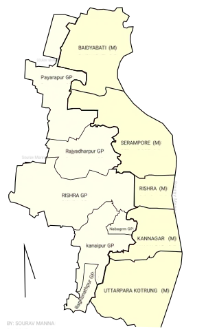 Seerampur-Uttarpara CD block map showing GP and urban areas