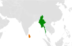 Map indicating locations of Myanmar and Sri Lanka