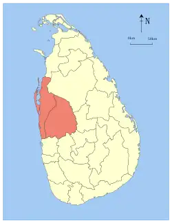 Area map of North Western Province of Sri Lanka