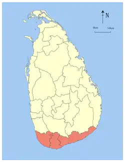 Area map of Southern Province of Sri Lanka