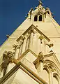 The gargoyles on the spire, seen from below