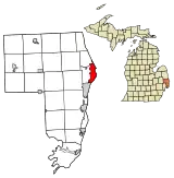 Map of St. Clair County highlighting City of Port Huron (County seat) in red.