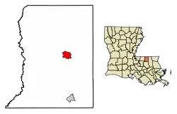 Location of Greensburg in St. Helena Parish, Louisiana.