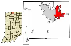 Location of Mishawaka in St. Joseph County, Indiana.