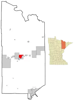 Location of the city of Virginiawithin St. Louis County, Minnesota