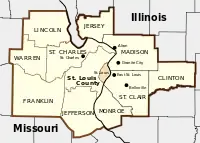 Location of Greater St. Louis in Missouri and Illinois