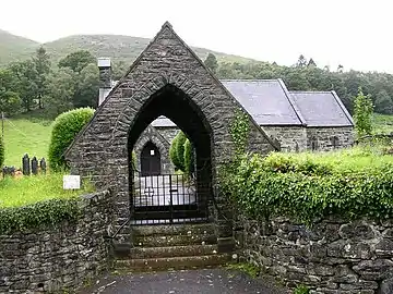 Entrance to church of St. Tydecho, Llanymawddwy, Wales.