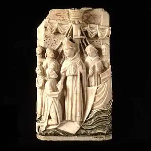 St Thomas Becket returns from exile in France from a 15th-century Nottingham Alabaster in the Victoria & Albert Museum