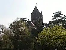 Church behind trees