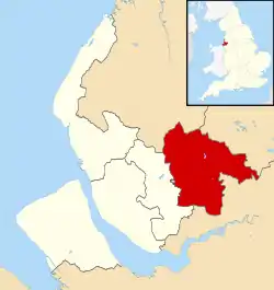 St Helens shown within Merseyside and England