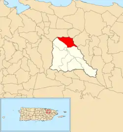 Location of St. Just within the municipality of Trujillo Alto shown in red