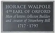Memorial plaque to Horace Walpole