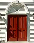 Close-up of front doorway to Church.