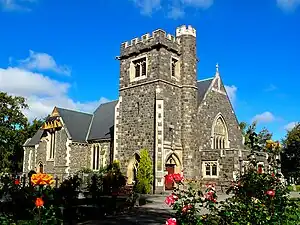 St Peter's Anglican Church, a landmark of Upper Riccarton, showing damage from the 2011 Christchurch earthquake