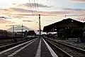 The station yard in the morning with Mount Lawu seen from afar (left)