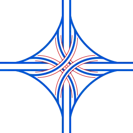 Four-level stack: used as a major junction, usually for freeway junctions
