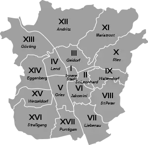 The 17 districts of Graz