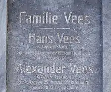 Schärding, family memorial mentioning sapper corporal Hans Vees, killed in action on Col di Lana on 8 December 1915