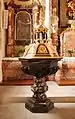 Baroque baptismal font of Catholic City Church of Bremgarten, Canton of Aargau, Switzerland.