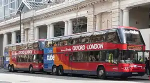 Double-decker Neoplans operating the Oxford to London coach route