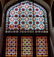 Stained glass in Dowlat Abad Garden at Yazd, Iran