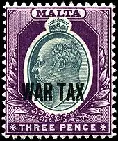 Malta, 1918: Postage stamp with wartime taxation applied