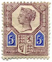 5d. "Jubilee" of 1887, among the first British stamps to be printed in two colours.