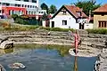 Artificial pond and statue of Rusalka in Stodůlky