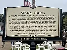 Mississippi Writers Trail marker in honor of Stark Young installed outside the public library in Como, Mississippi.