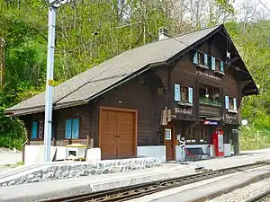 Three-story chalet-style building