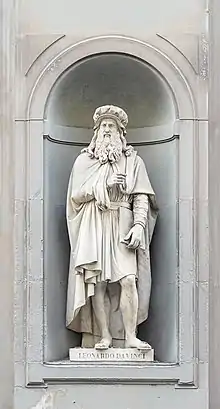 The statue of Leonardo outside the Uffizi, Florence