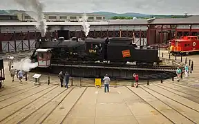 No, 3254 being turned on the Steamtown turntable on June 26, 2011
