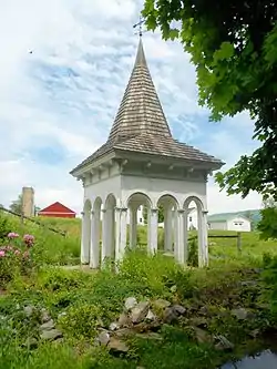 A gazebo apparently made from a steeple near the Community church