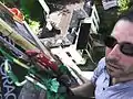 Steeplejack with climbing rope and ascenders replacing a 200 foot steeple in The Rondout section of Kingston, New York.