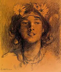 Young woman by Ștefan Luchian, drawing for the cover the Ileana Magazine (1900)