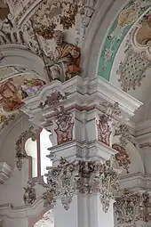 Rococo - Capitals in the Wallfahrtskirche Steinhausen, Steinhausen, Germany, by Dominikus Zimmermann, 1728-1733