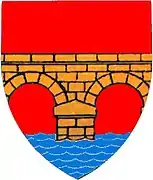 The bridge of Apollodorus of Damascus on the Danube, the coat of arms of Banat 1918–1947.