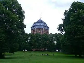 Image 23Sternschanzenpark, with the iconic Schanzenturm (de) (from List of parks and gardens in Hamburg)