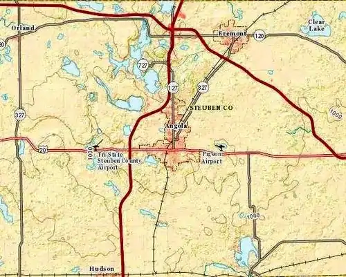 map with highways and lakes