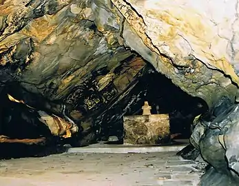 Saint Foellan's cave, showing structure and altar.