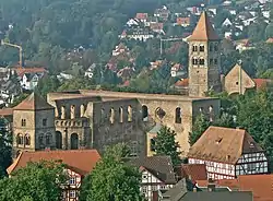 View of the monastery ruins from the tower of the town church