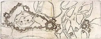 Plan (map) of Strasbourg and Kehl, showing location of the river